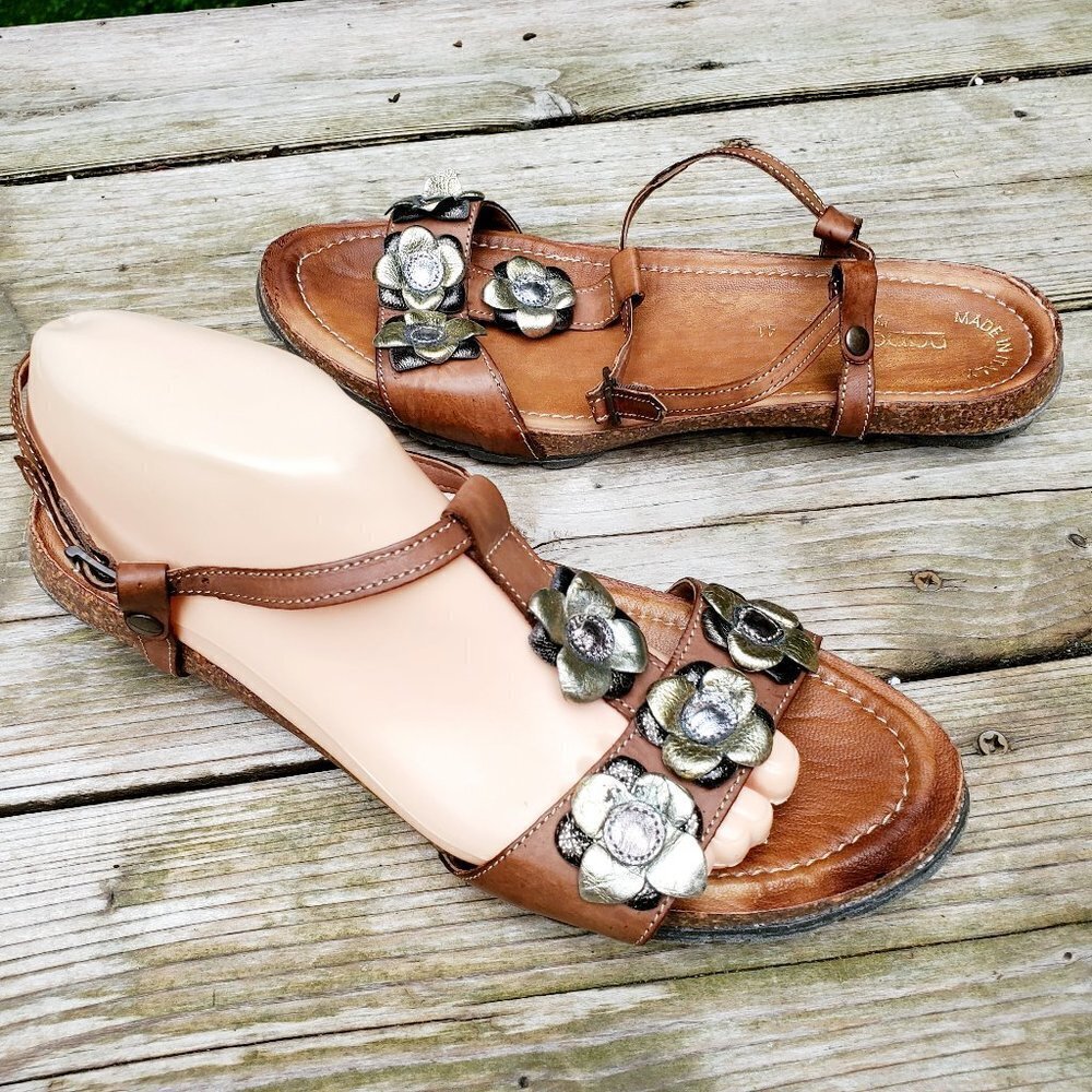 David Tate Leather Napa Flex Sandals Embellished strappy Sz 41 / 10.5-11 Italy